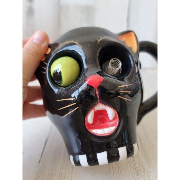 Dept 56 34599 AS IS Black‎ cat mug google eyes Halloween home decor - Picture 3 of 7